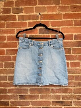 LONDONJEAN Light Blue Button-Front Denim Mini Skirt